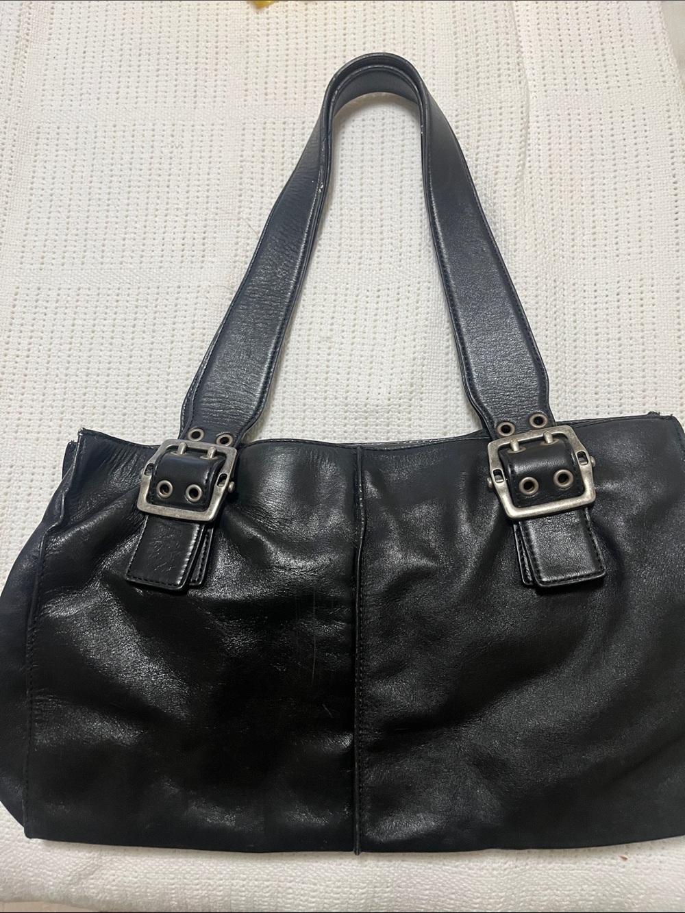 Hype Black Shoulder Bag with Silver Buckles